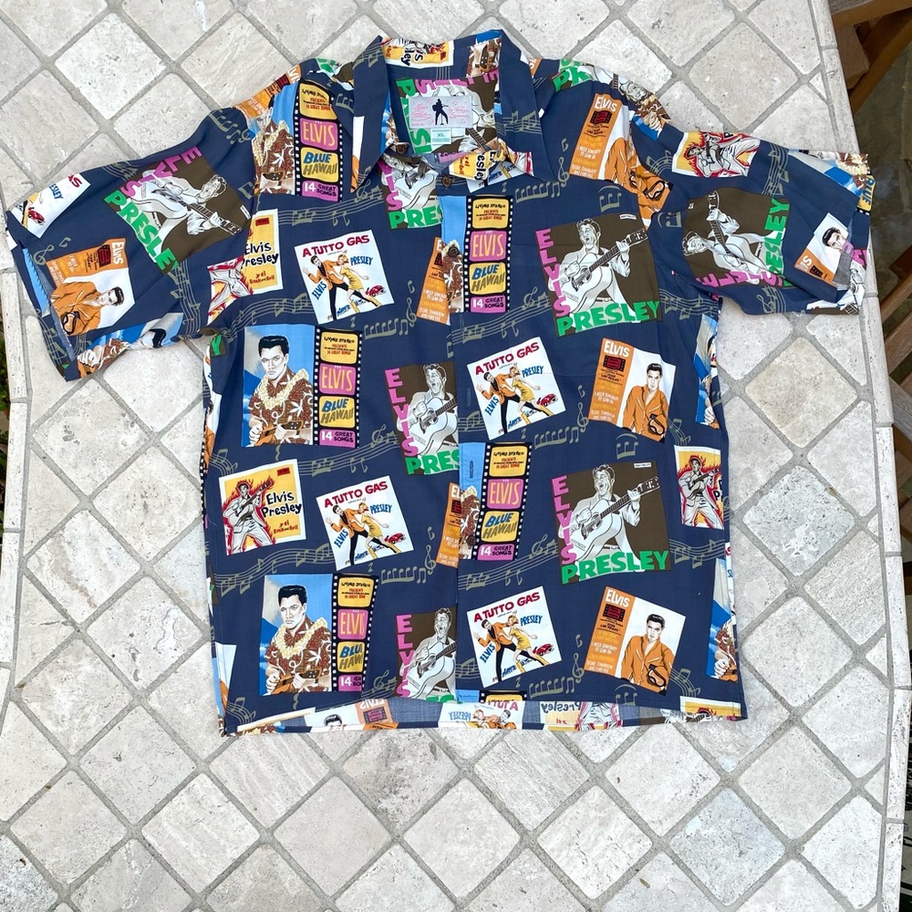 Vintage Reyn Spooner ELVIS PRESLEY Blue Hawaiian Shirt Records